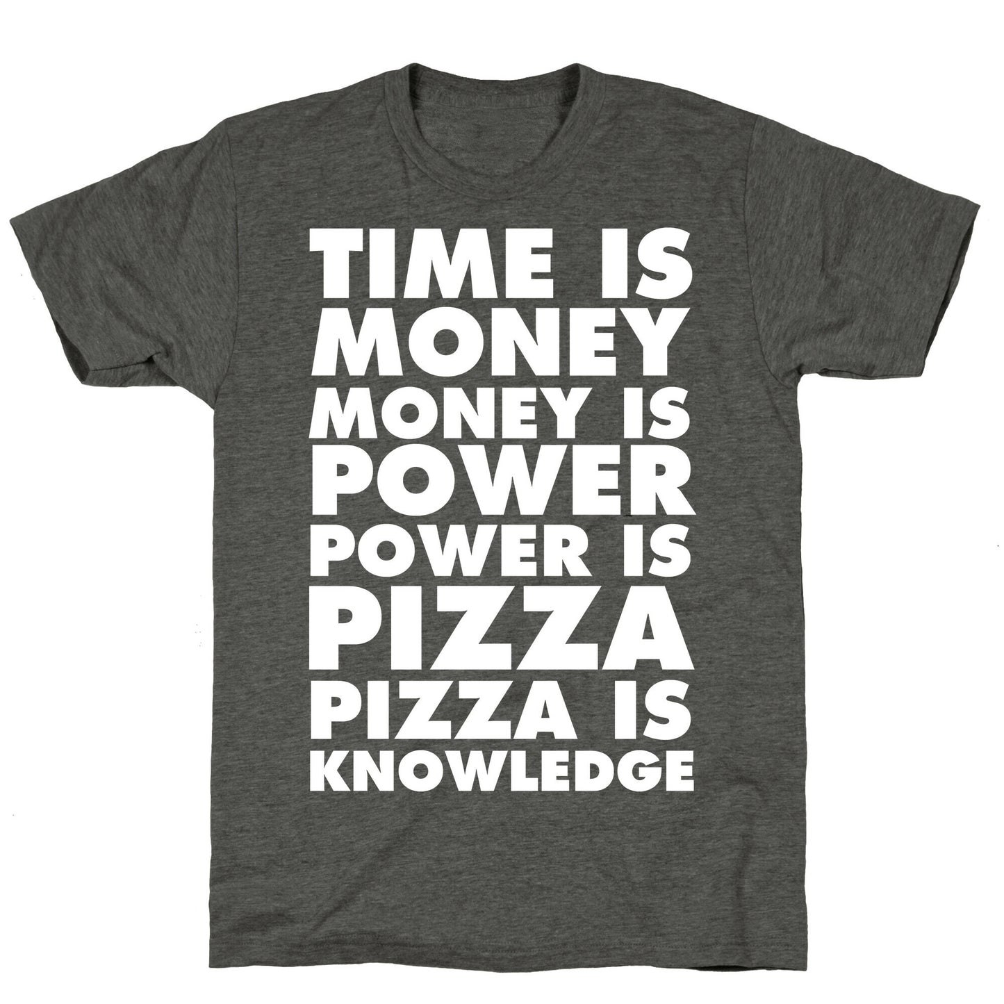 Time Is Money, Money Is Power, Power Is Pizza, Pizza is Knowledge Unisex Triblend Tee