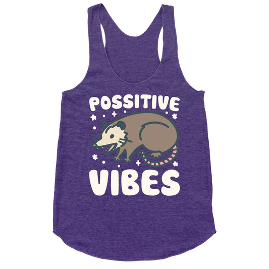 Possitive Vibes Opossum White Print Racerback Tank