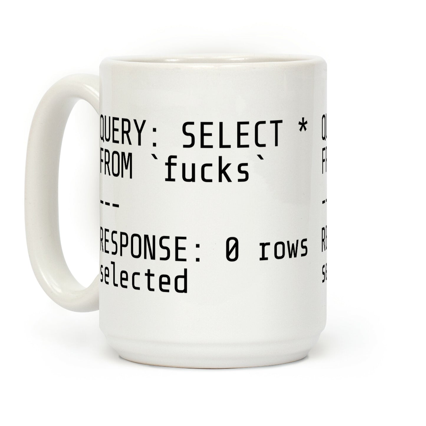QUERY: SELECT* FROM 'F***s' -- RESPONSE: 0 rows selected Coffee Mug