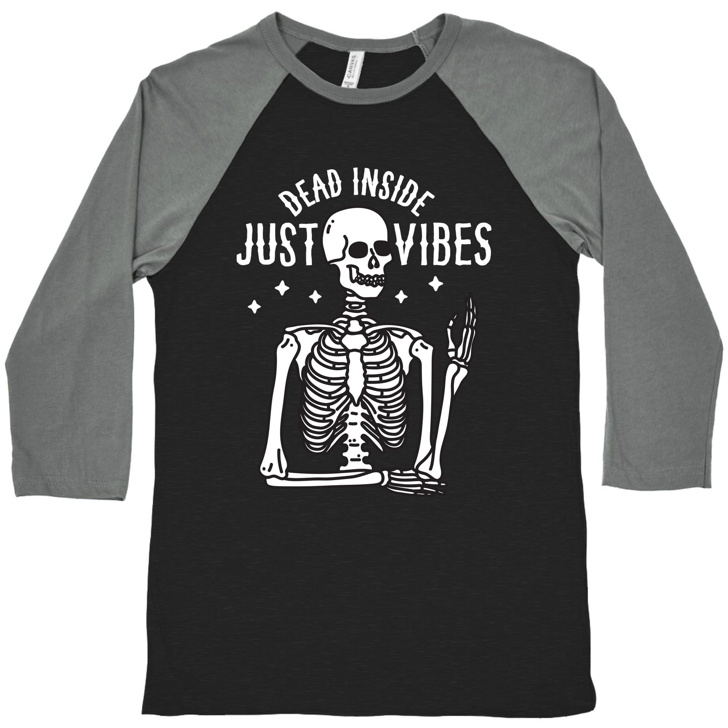 Dead Inside Just Vibes Skeleton Baseball Tee