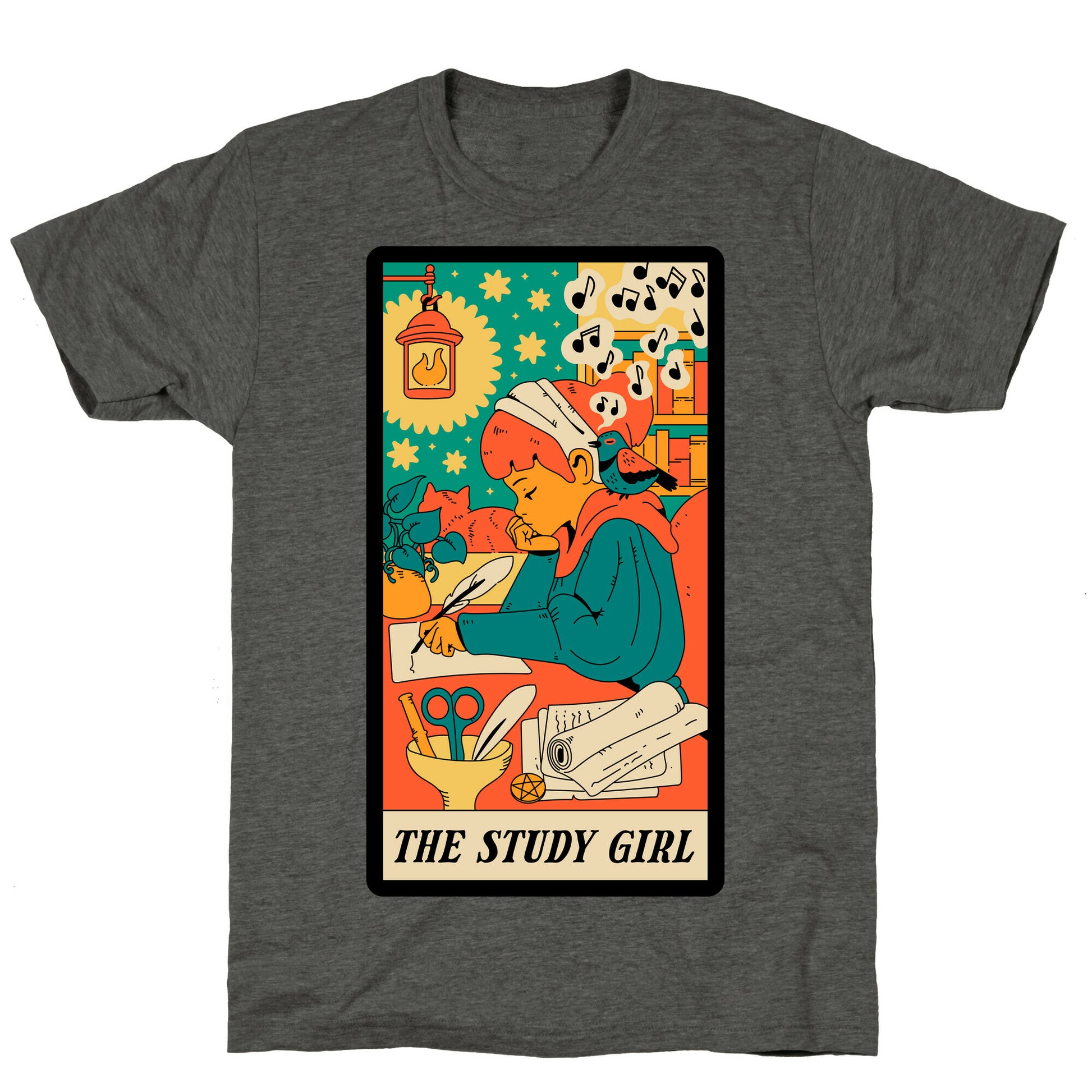The Study Girl Tarot Card Unisex Triblend Tee