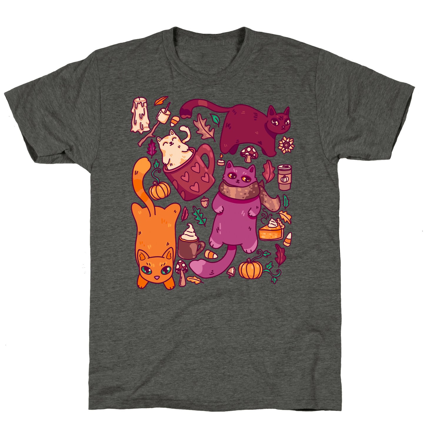 Fall Cats Pattern Unisex Triblend Tee