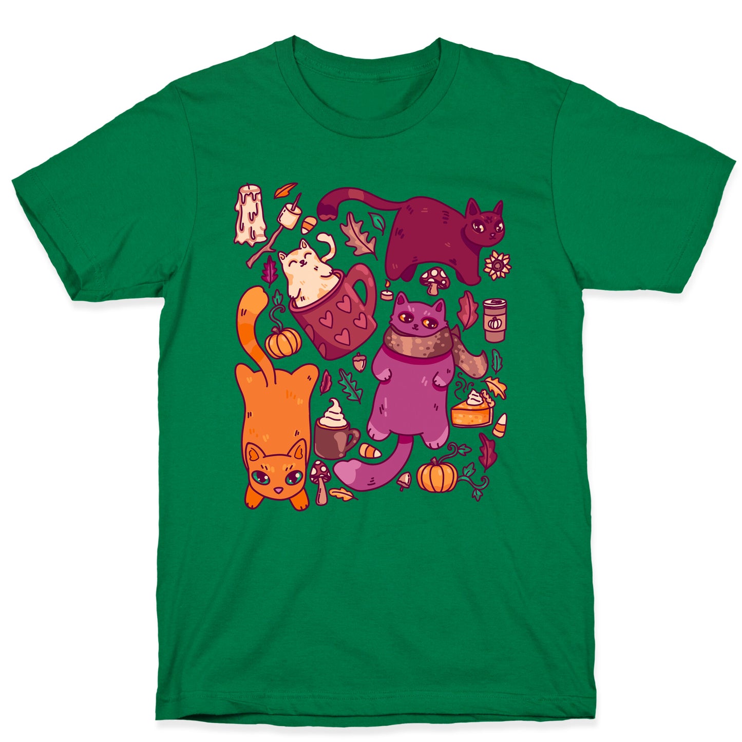 Fall Cats Pattern T-Shirt