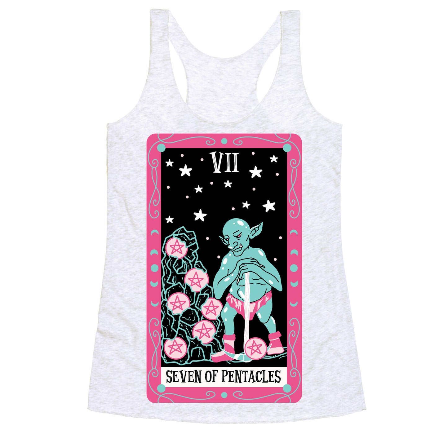 Creepy Cute Tarots: Seven Of Pentacles Racerback Tank