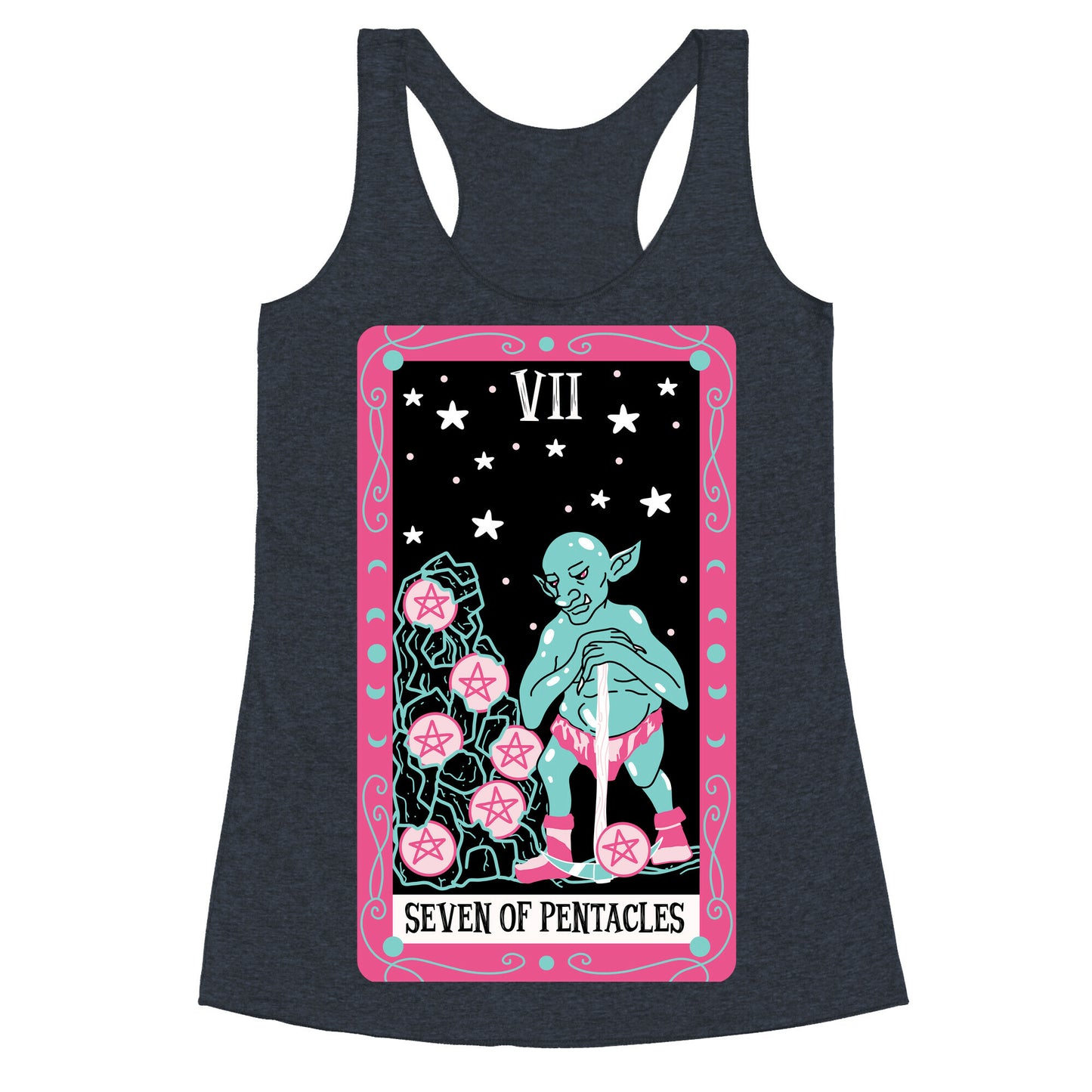 Creepy Cute Tarots: Seven Of Pentacles Racerback Tank