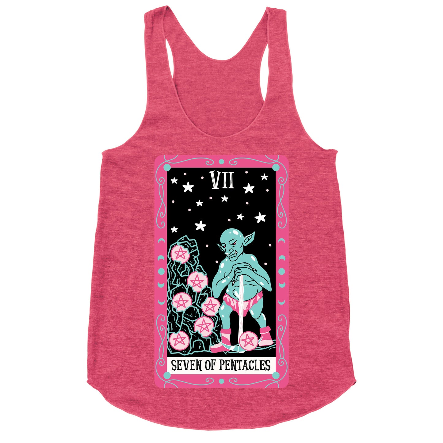 Creepy Cute Tarots: Seven Of Pentacles Racerback Tank