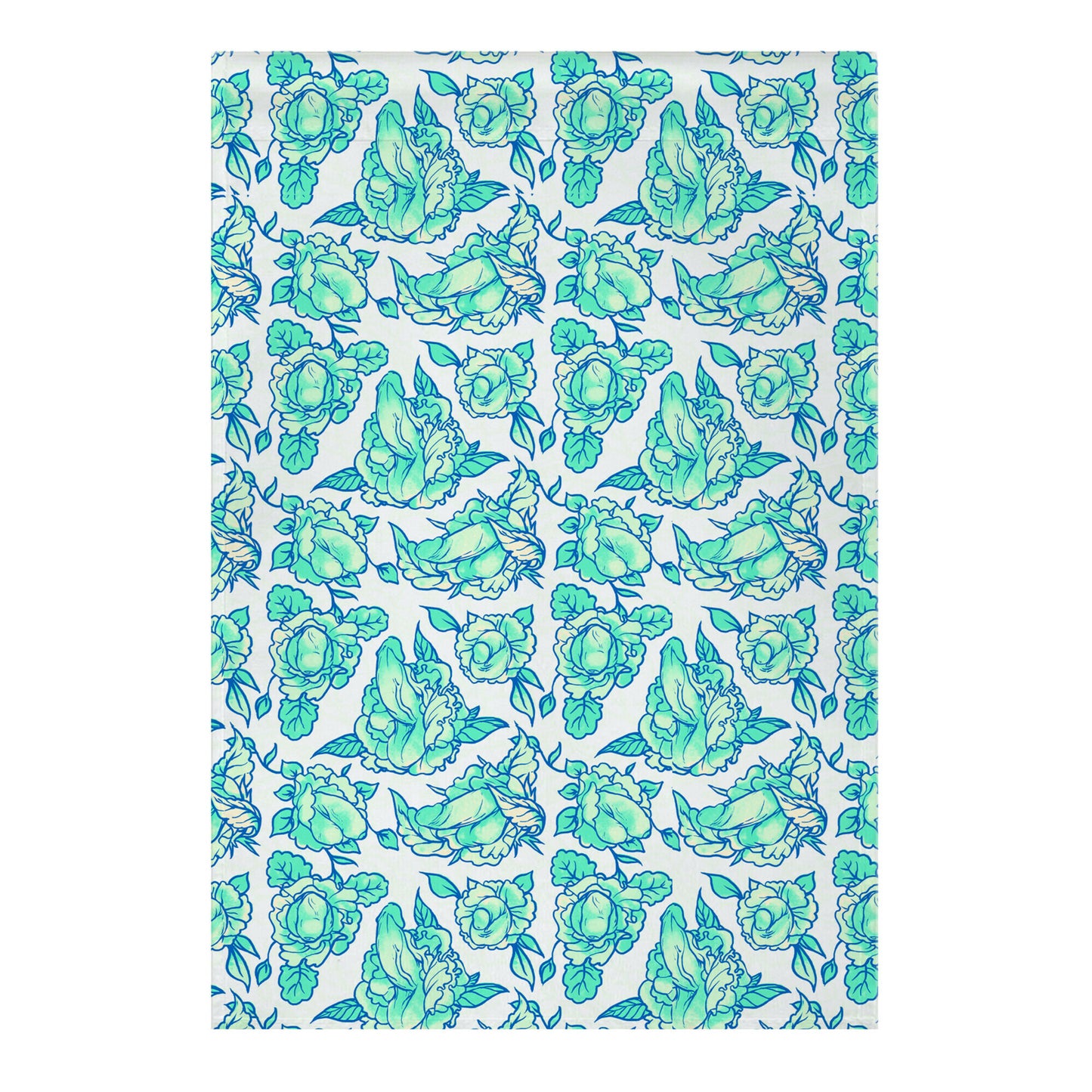Floral Penis Pattern Teal Garden Flag