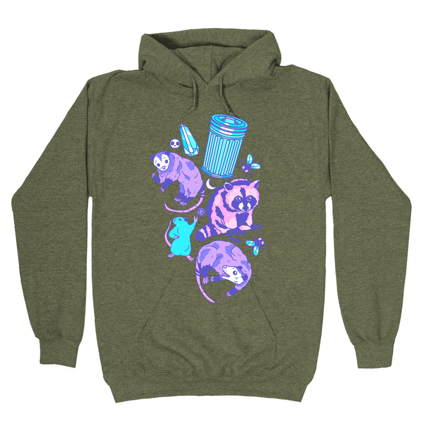 Pastel Goth Trash Animals Pattern Hoodie
