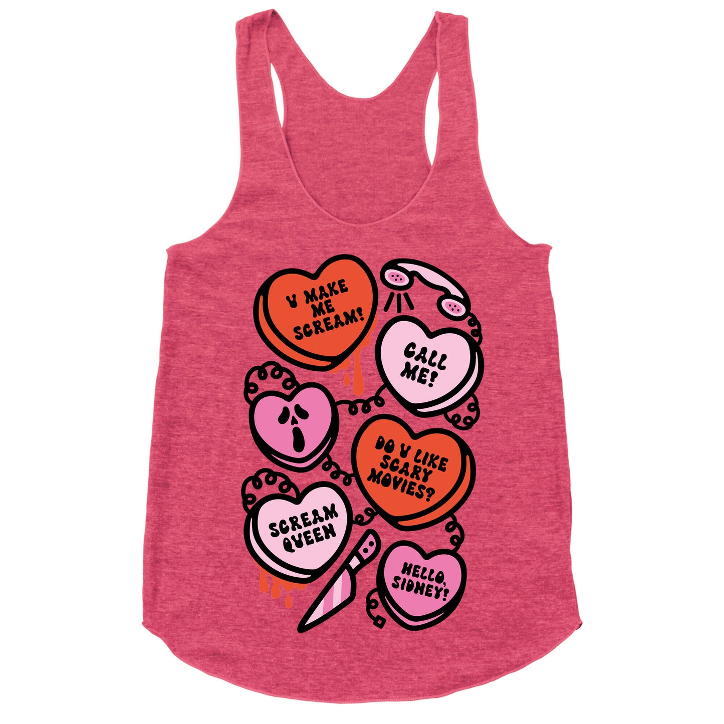 Scream Queen Candy Hearts Parody Racerback Tank