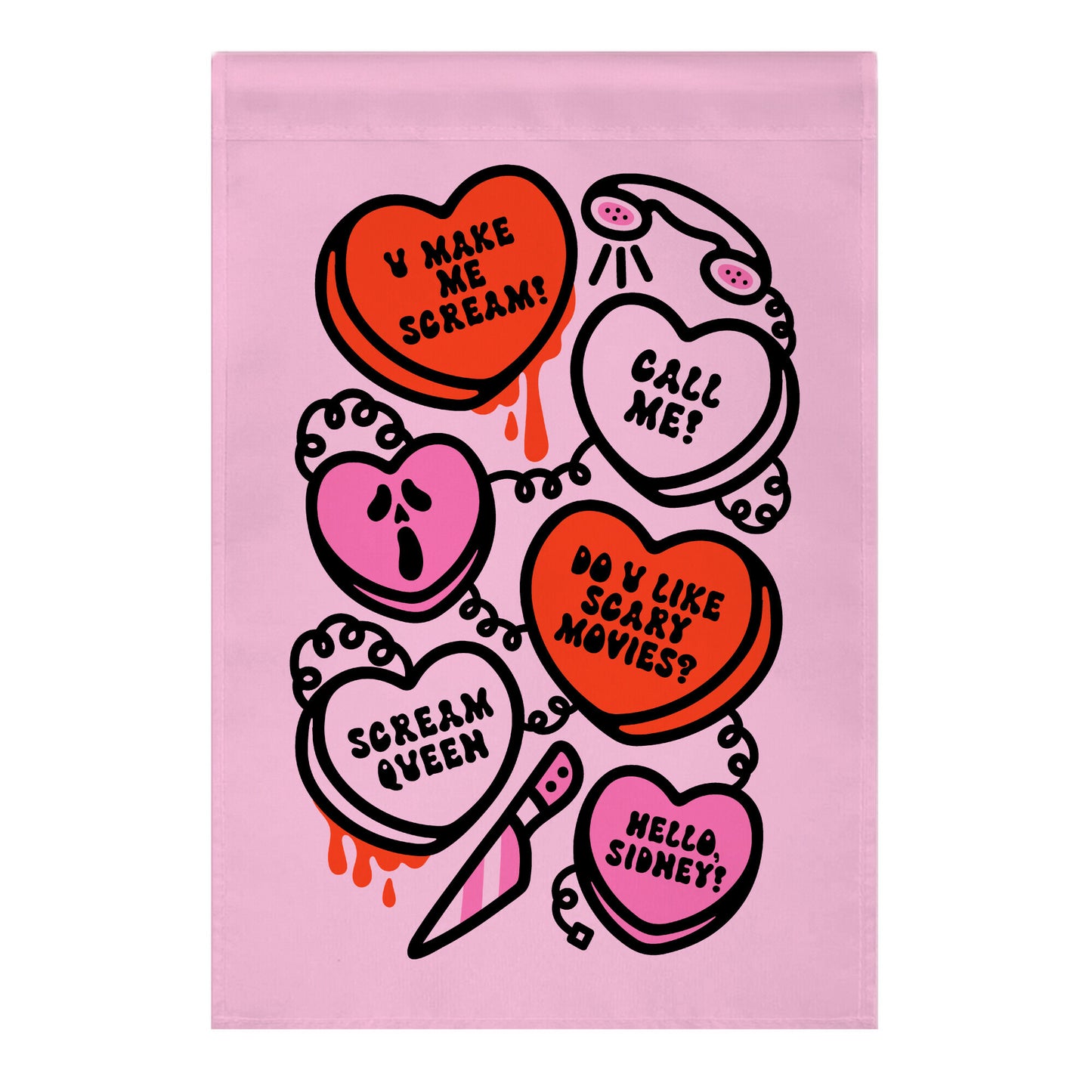 Scream Queen Candy Hearts Parody Garden Flag