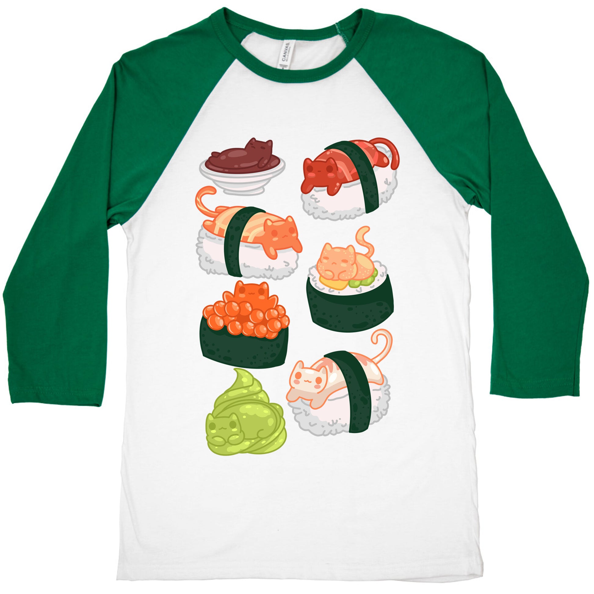 Sushi Cats Pattern Baseball Tee