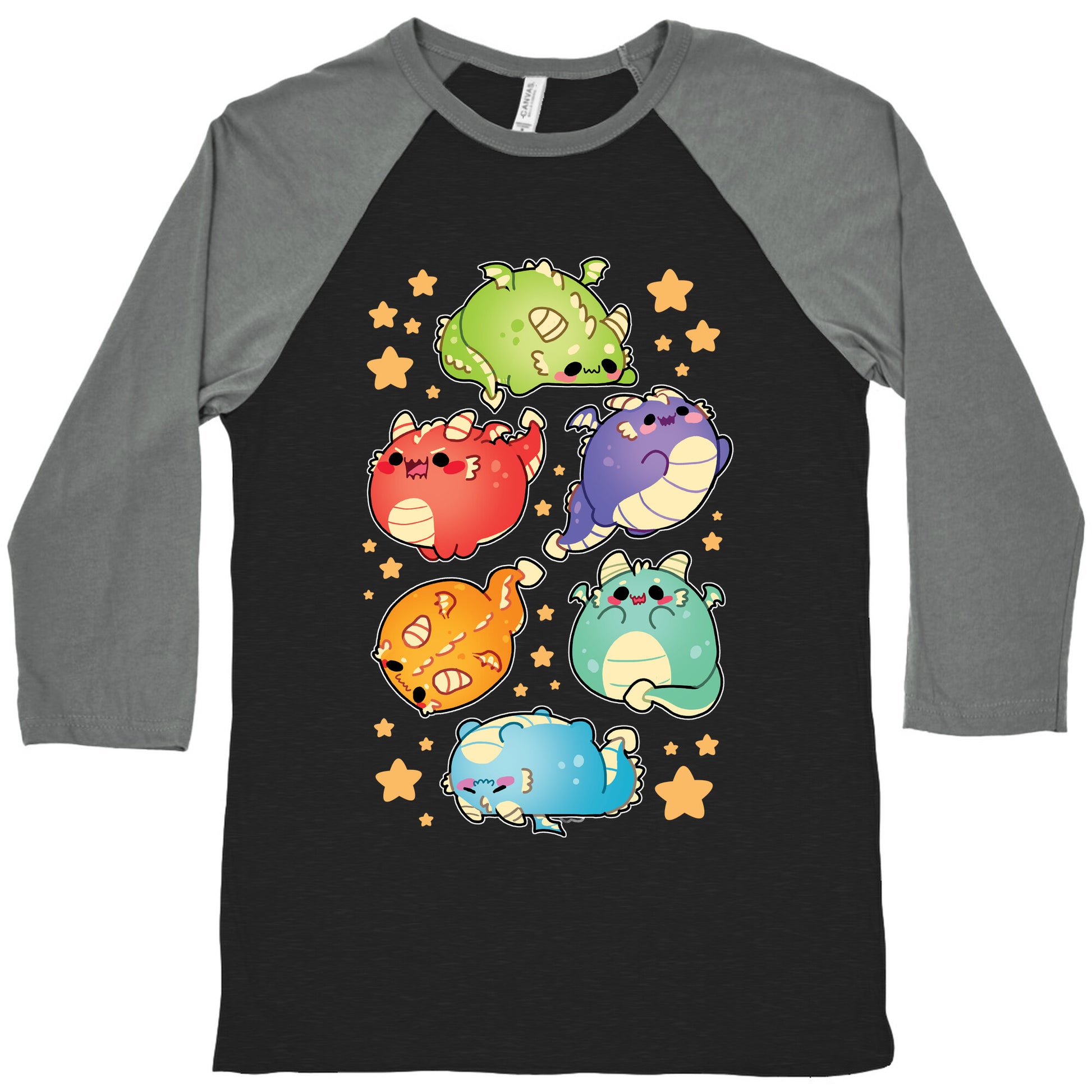 Kawaii Dragons Pattern Baseball Tee