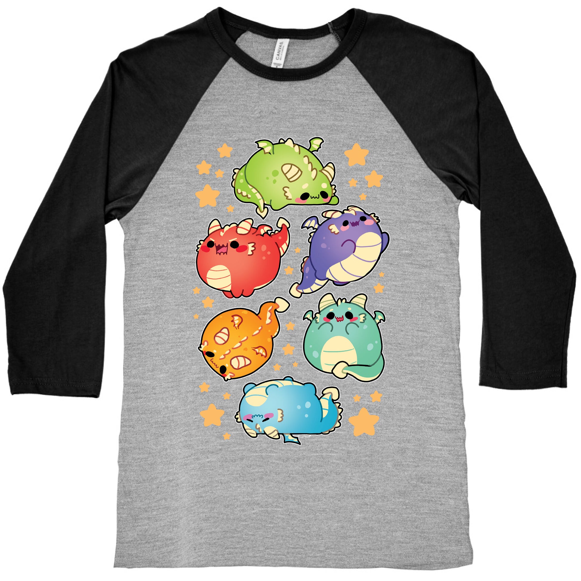 Kawaii Dragons Pattern Baseball Tee