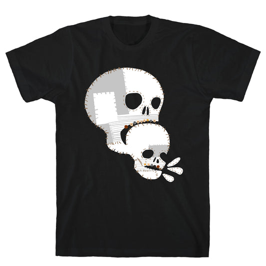 Stitched Skull Eating Another Skull T-Shirt