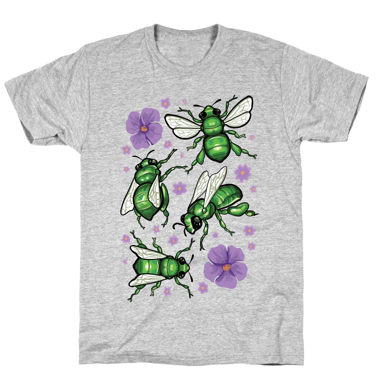 Green Orchid Bee Pattern T-Shirt