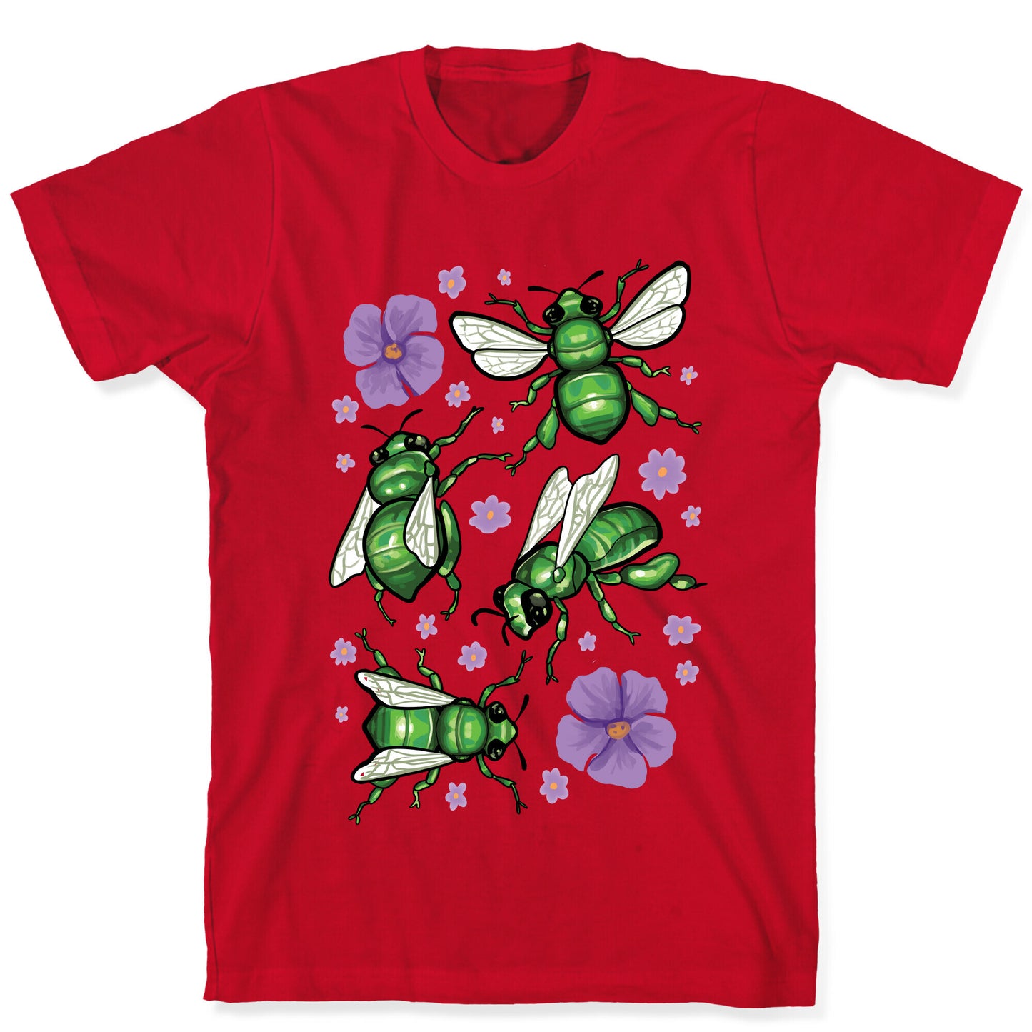 Green Orchid Bee Pattern T-Shirt