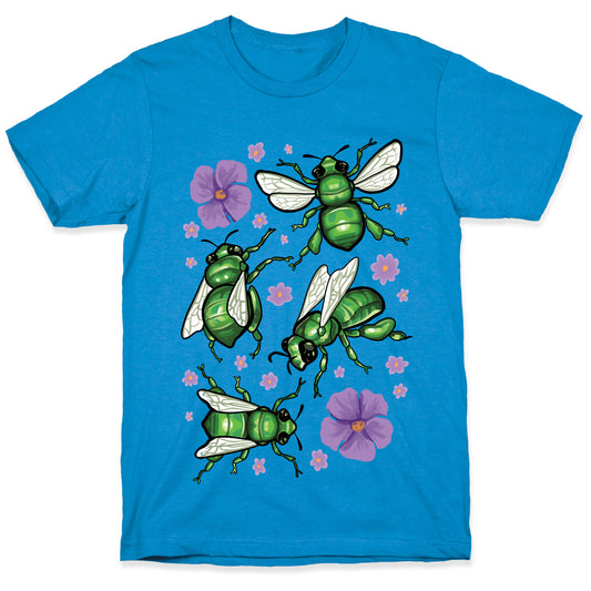 Green Orchid Bee Pattern T-Shirt