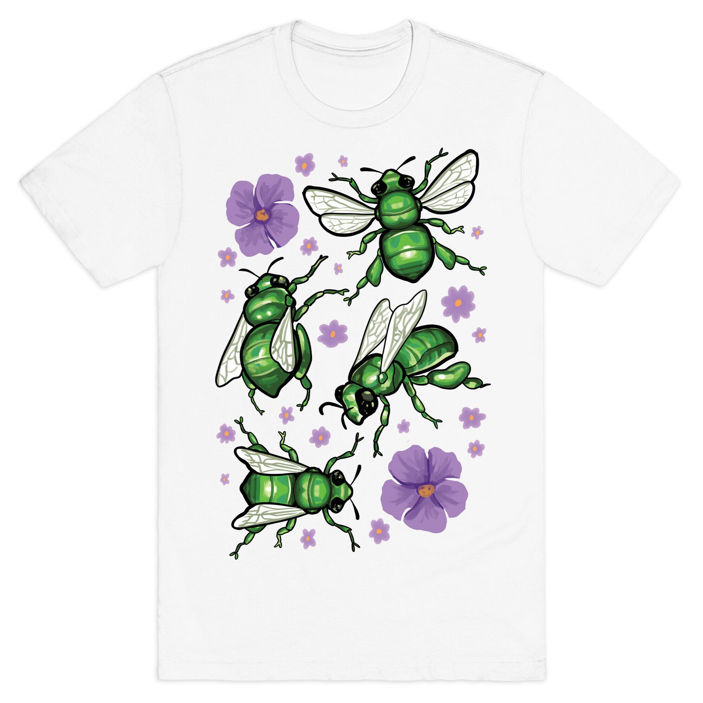 Green Orchid Bee Pattern T-Shirt