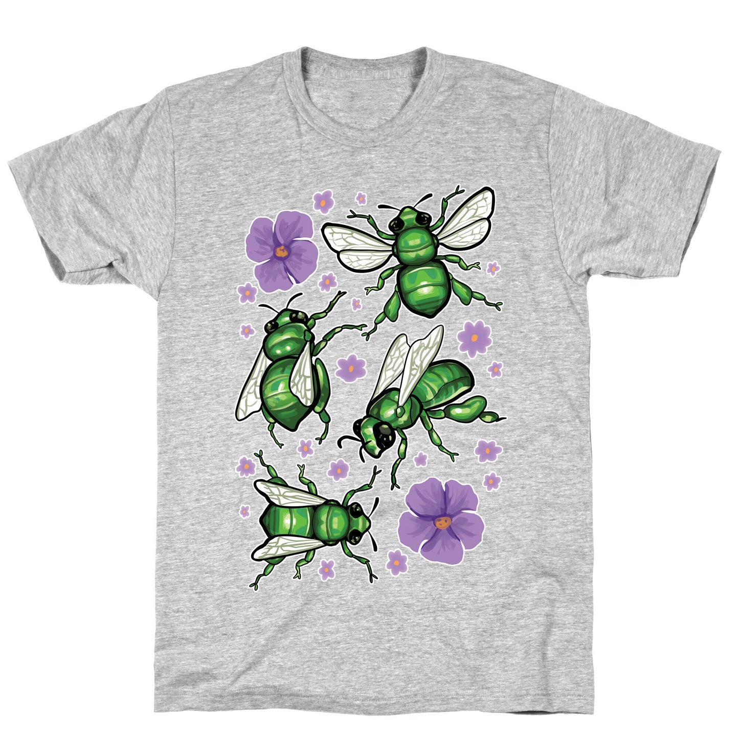 Green Orchid Bee Pattern T-Shirt