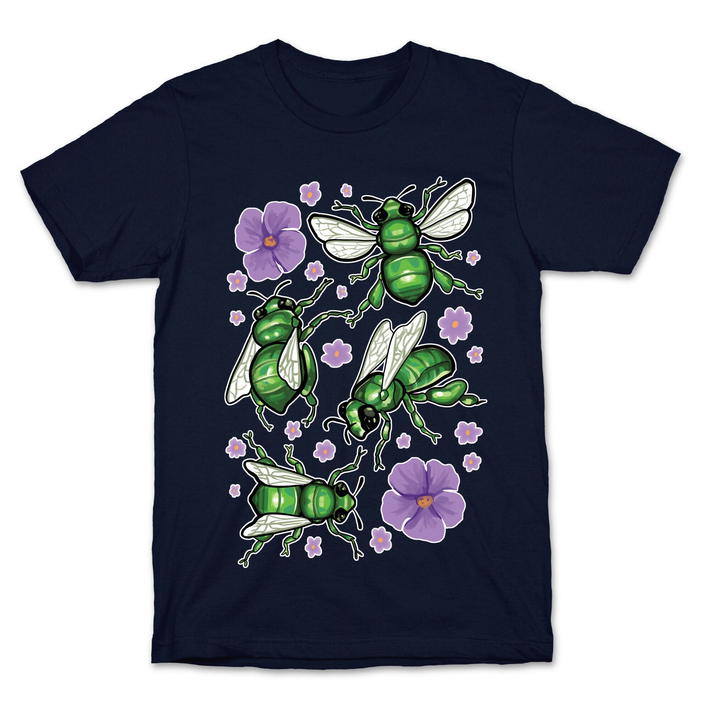 Green Orchid Bee Pattern T-Shirt