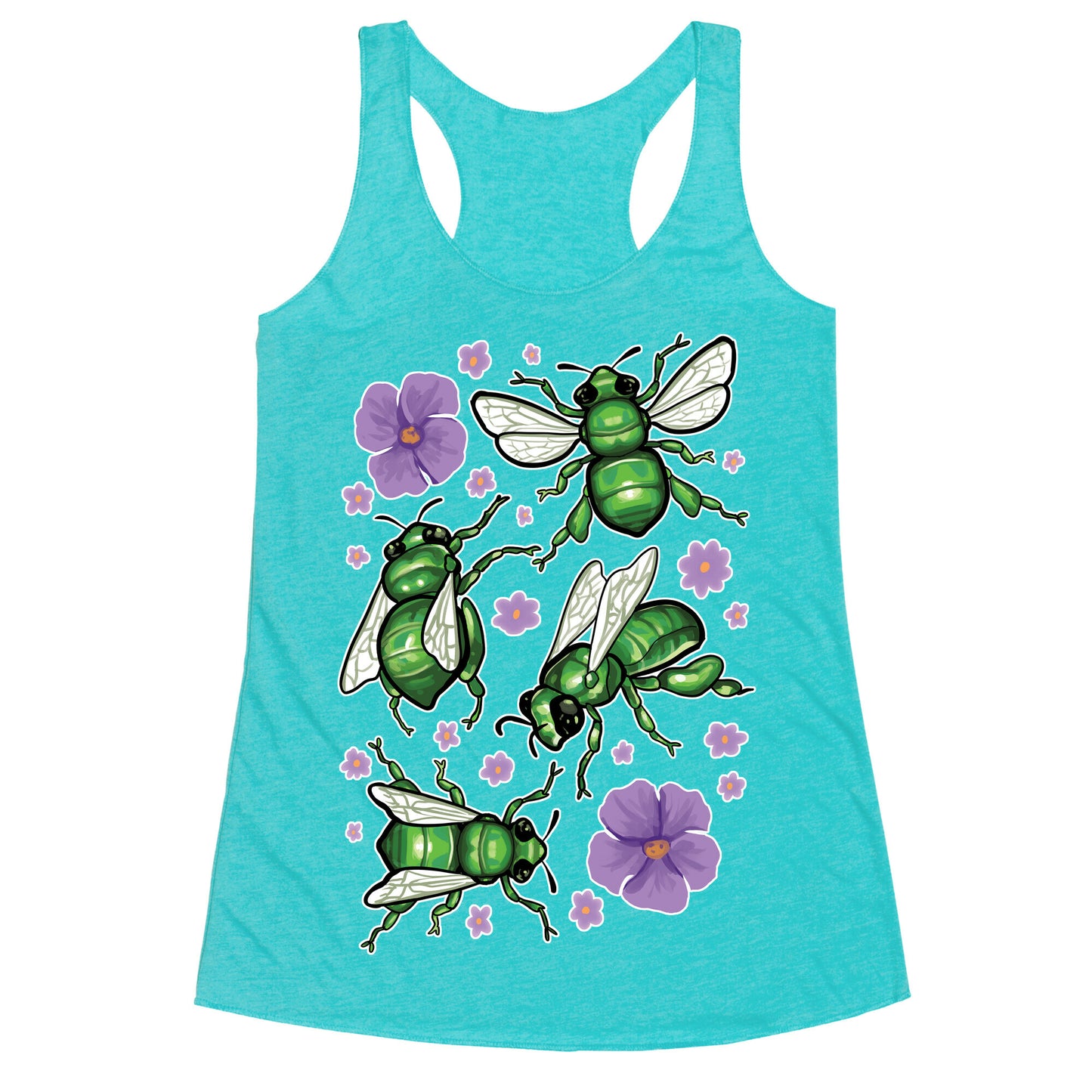 Green Orchid Bee Pattern Racerback Tank