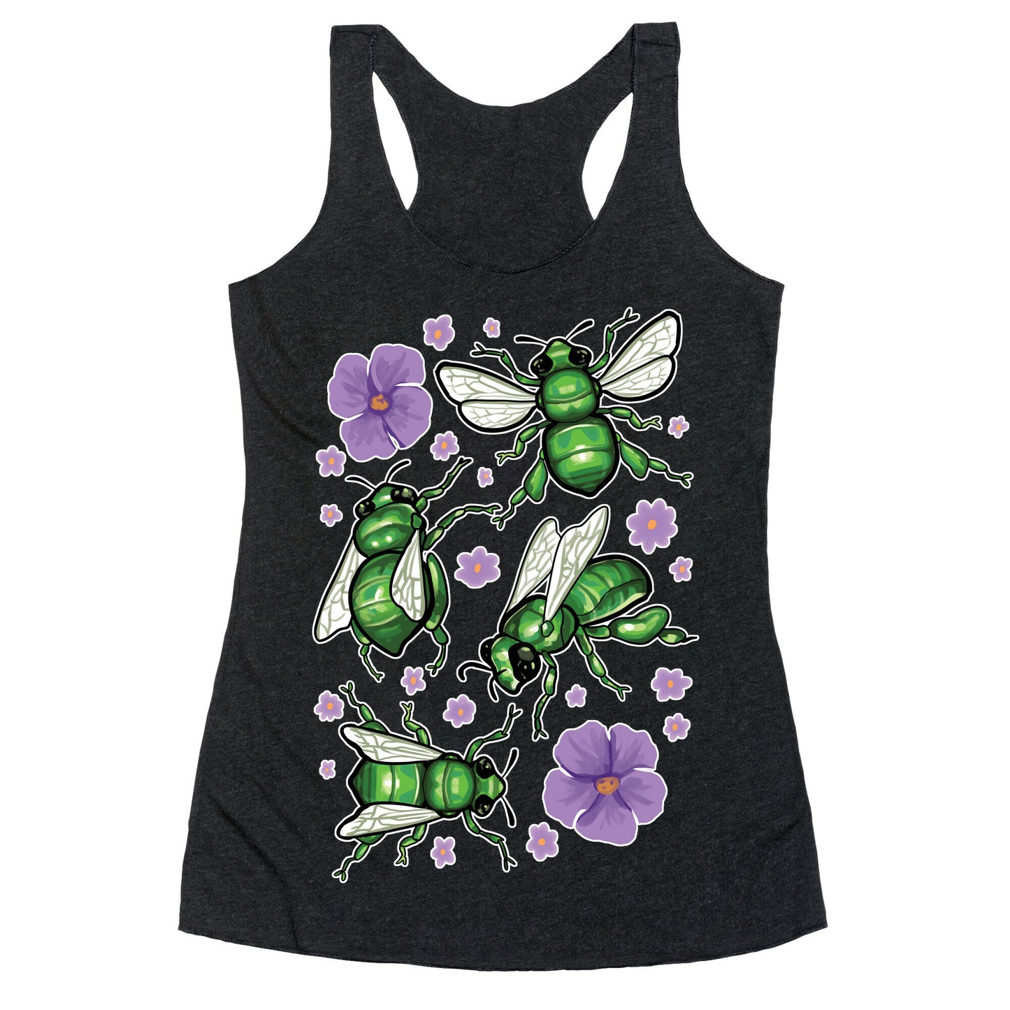 Green Orchid Bee Pattern Racerback Tank