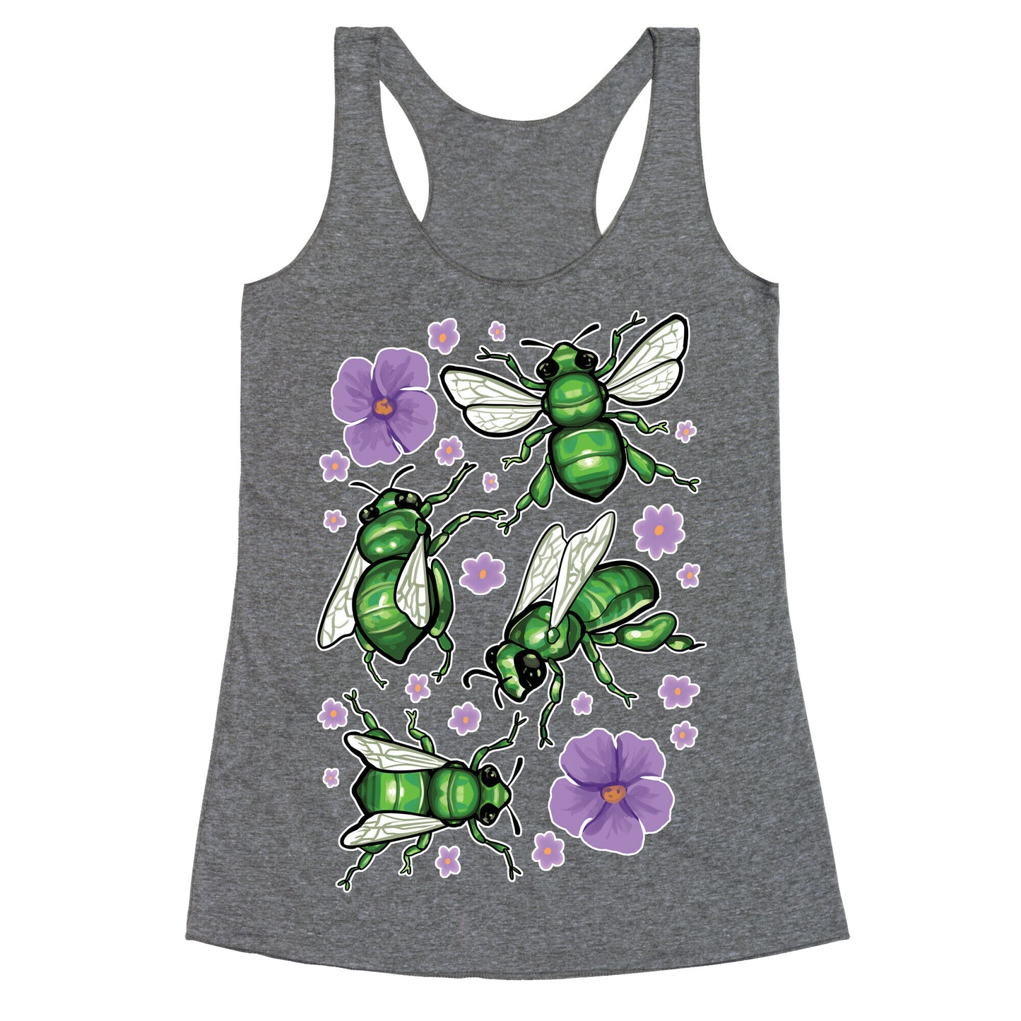 Green Orchid Bee Pattern Racerback Tank