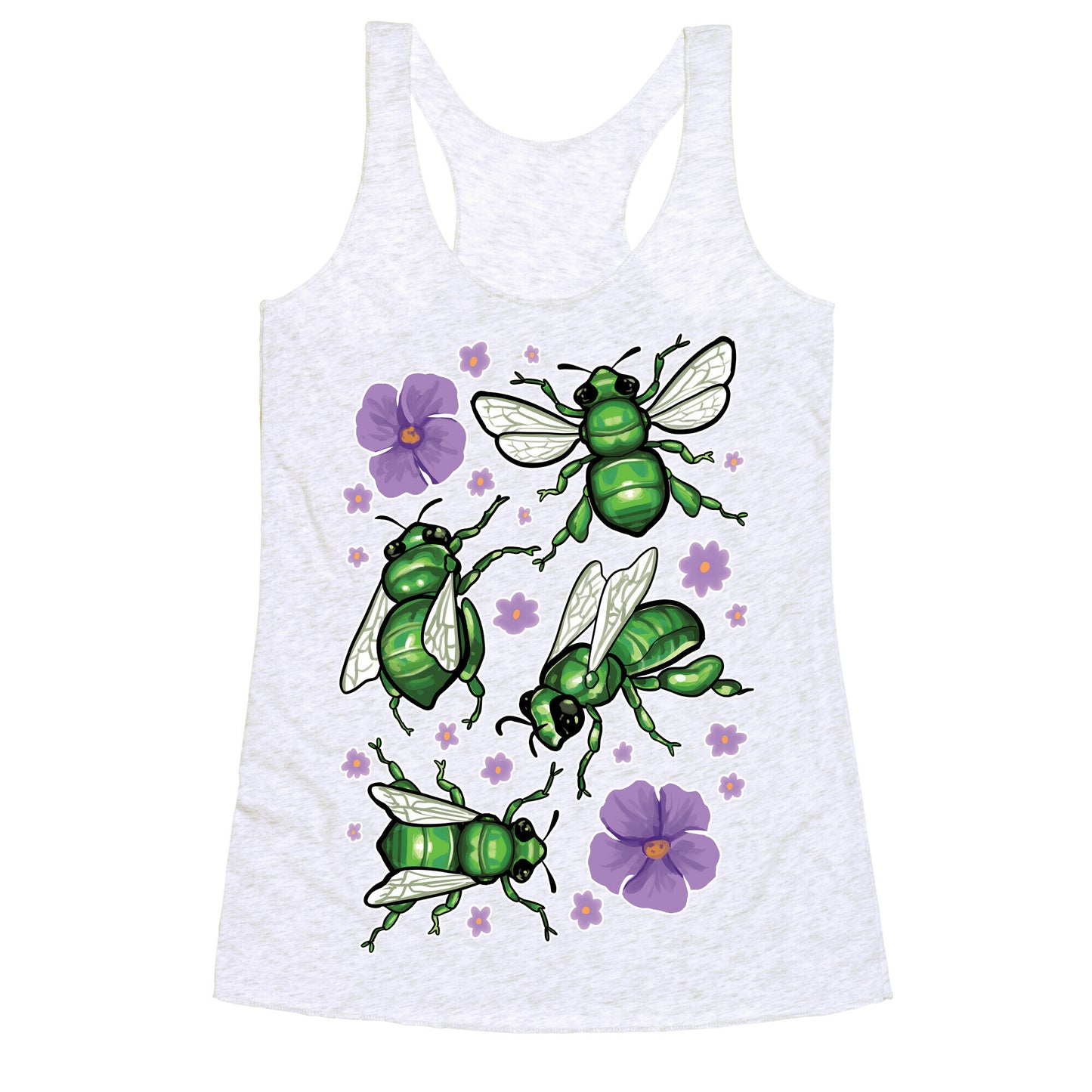 Green Orchid Bee Pattern Racerback Tank