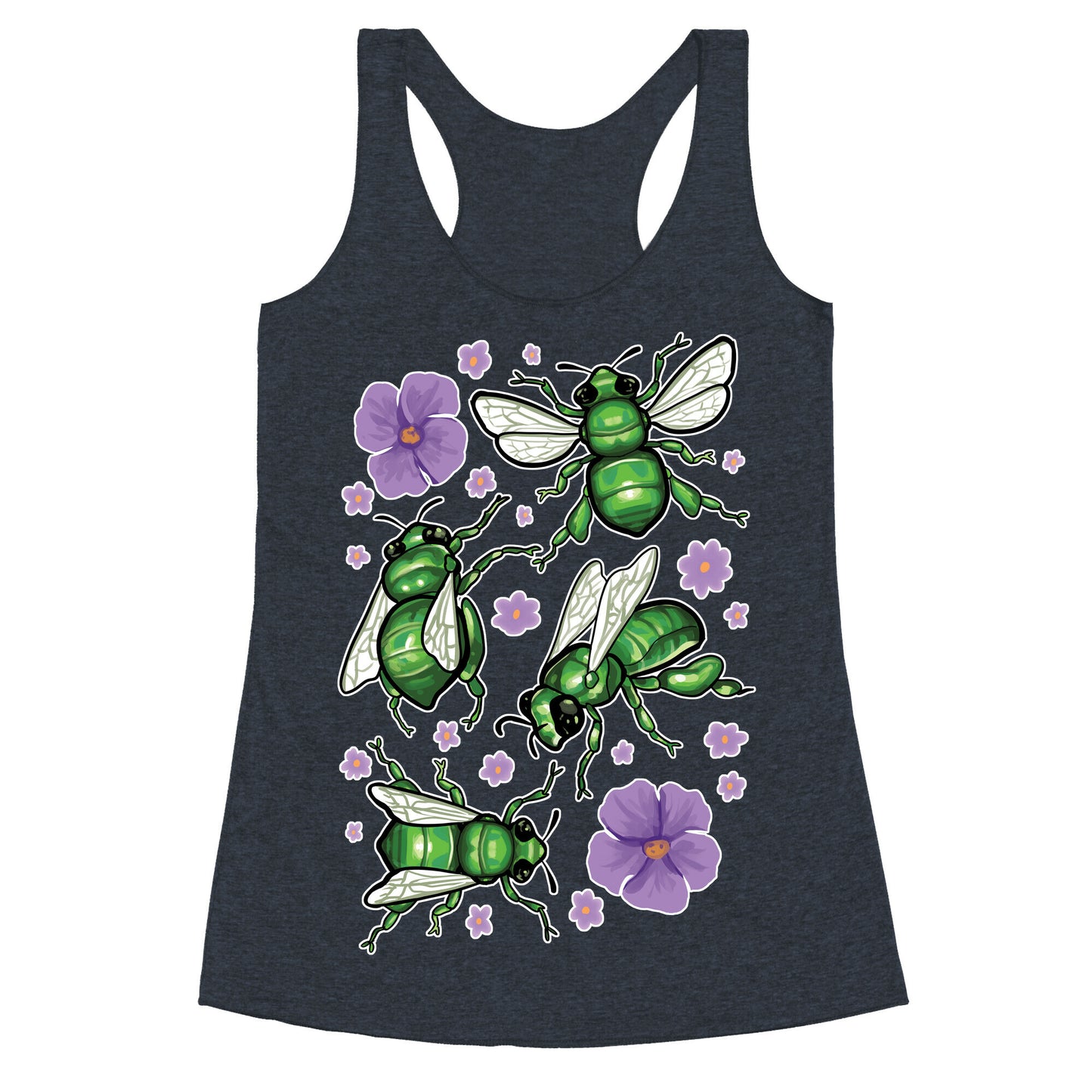 Green Orchid Bee Pattern Racerback Tank