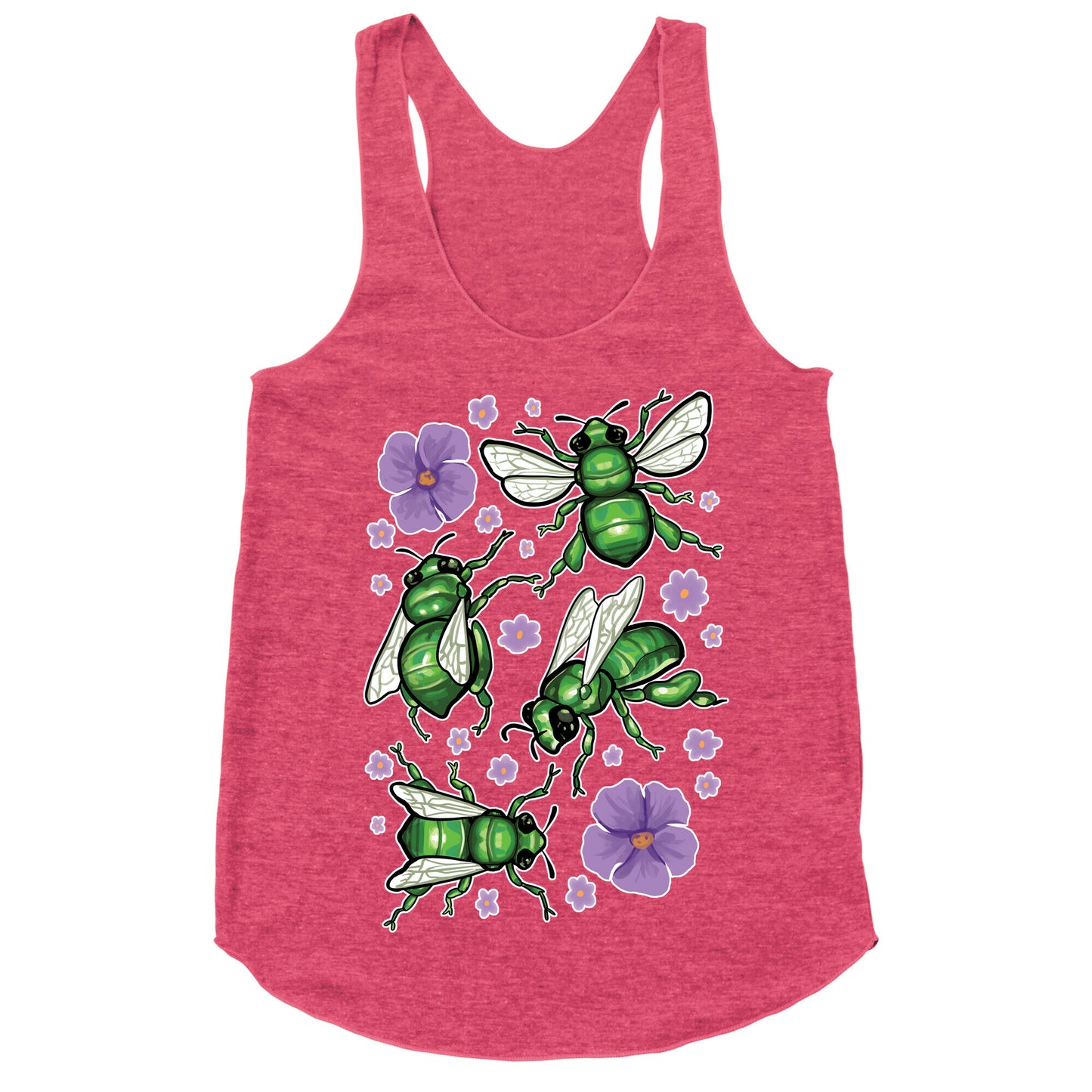 Green Orchid Bee Pattern Racerback Tank
