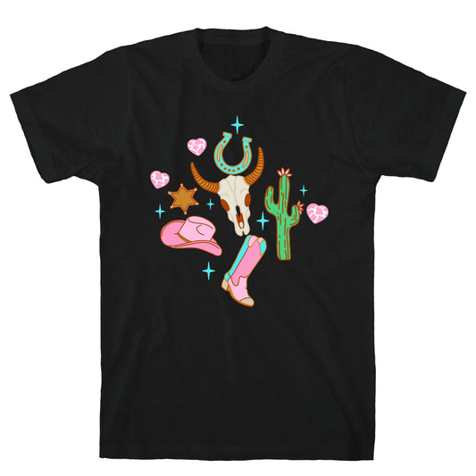 Pink Western Cowboy Pattern T-Shirt