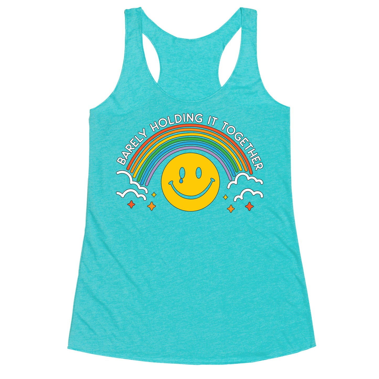 Barely Holding It Together Rainbow Smiley Racerback Tank