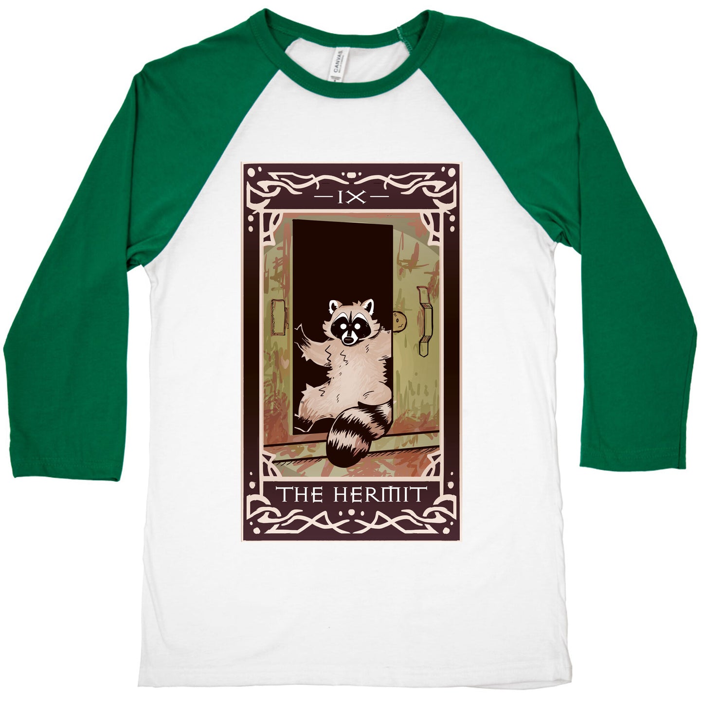 The Hermit Raccoon Tarot Card Baseball Tee