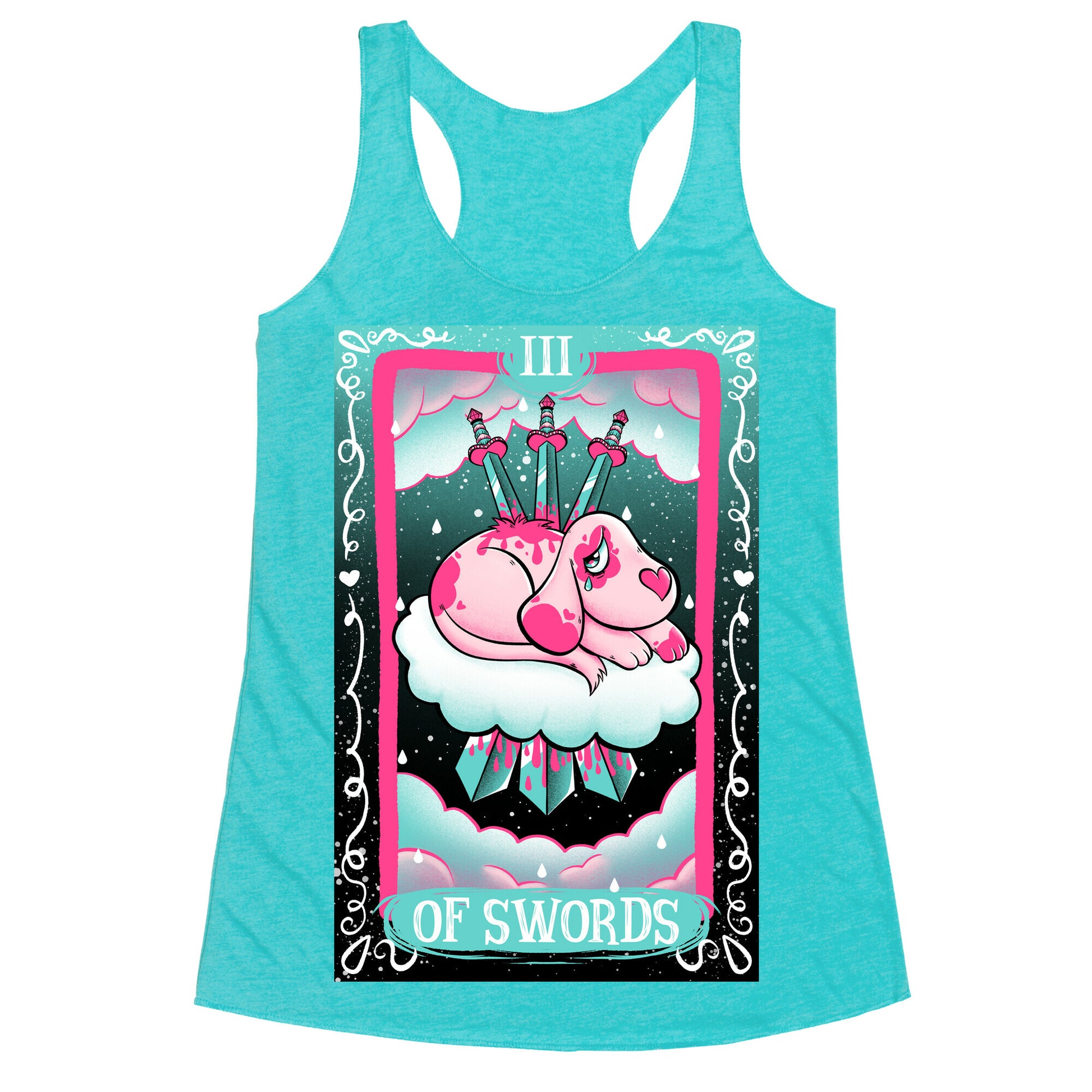 Creepy Cute Tarots: Three Of Swords Racerback Tank