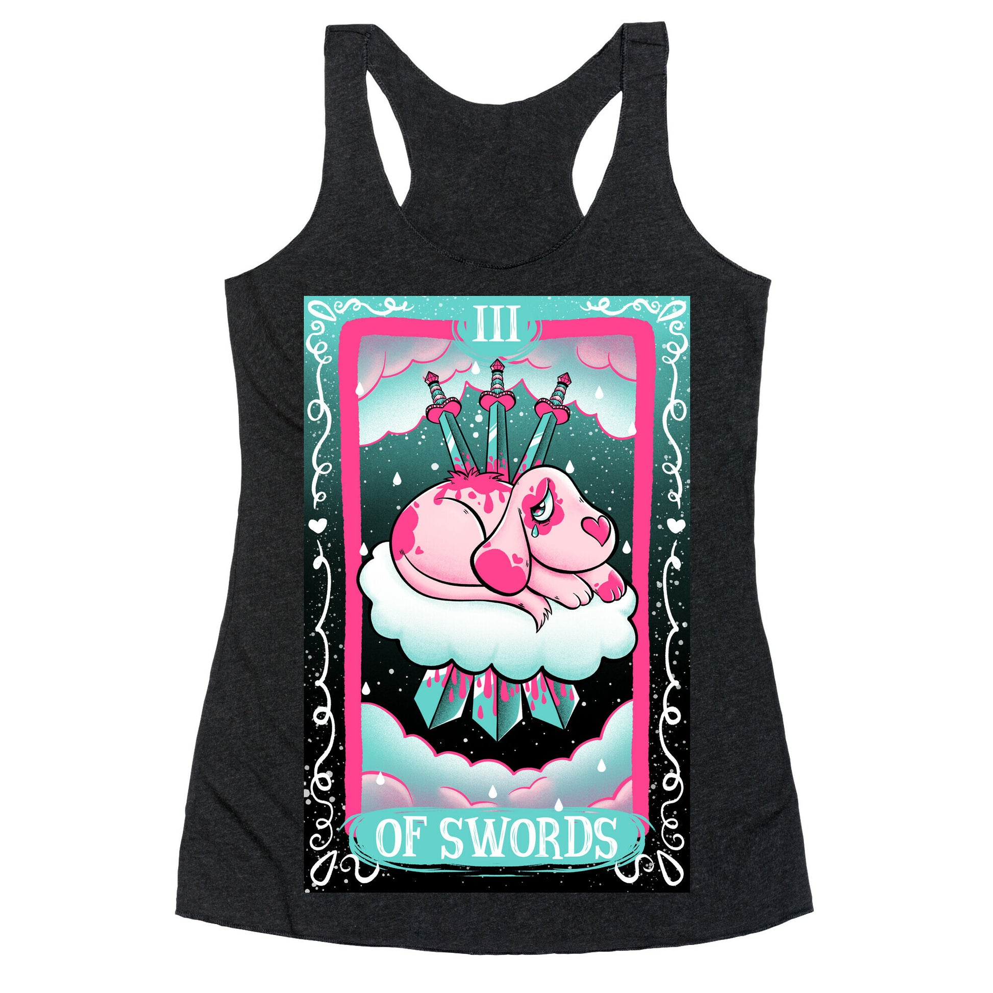 Creepy Cute Tarots: Three Of Swords Racerback Tank
