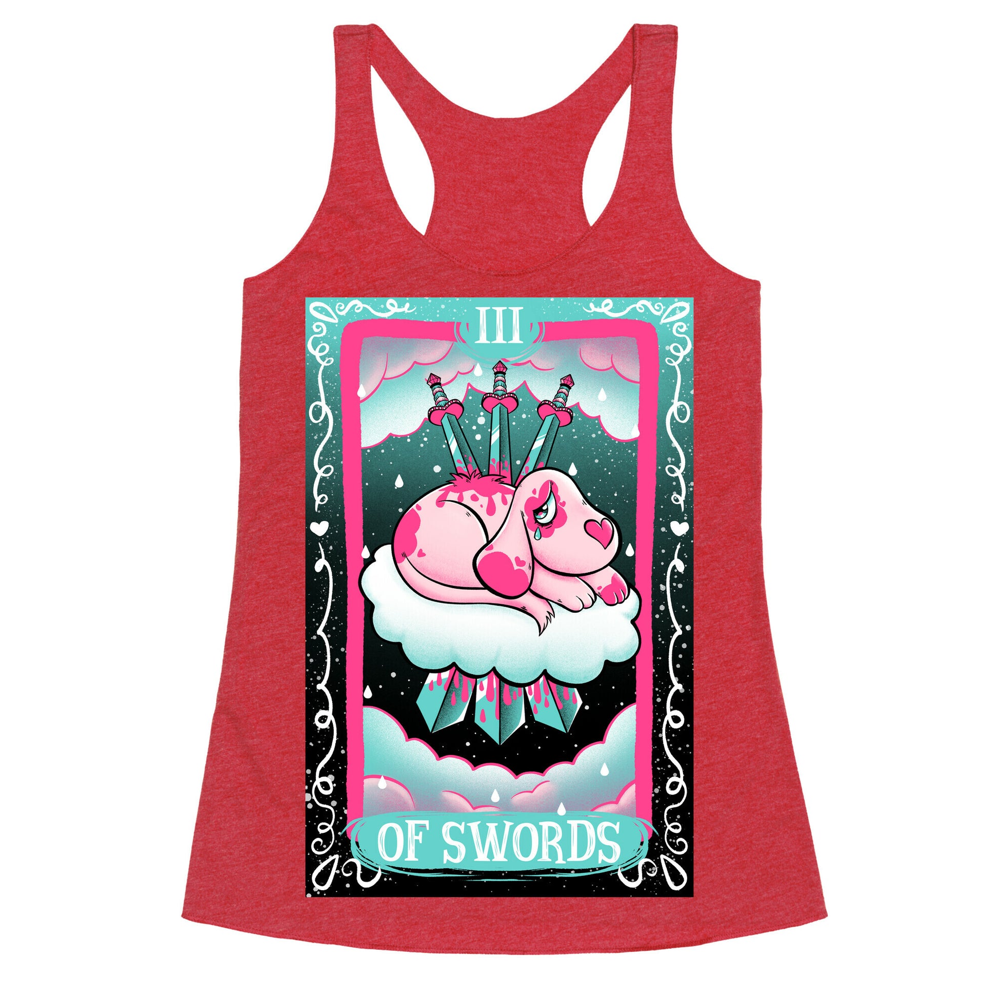 Creepy Cute Tarots: Three Of Swords Racerback Tank