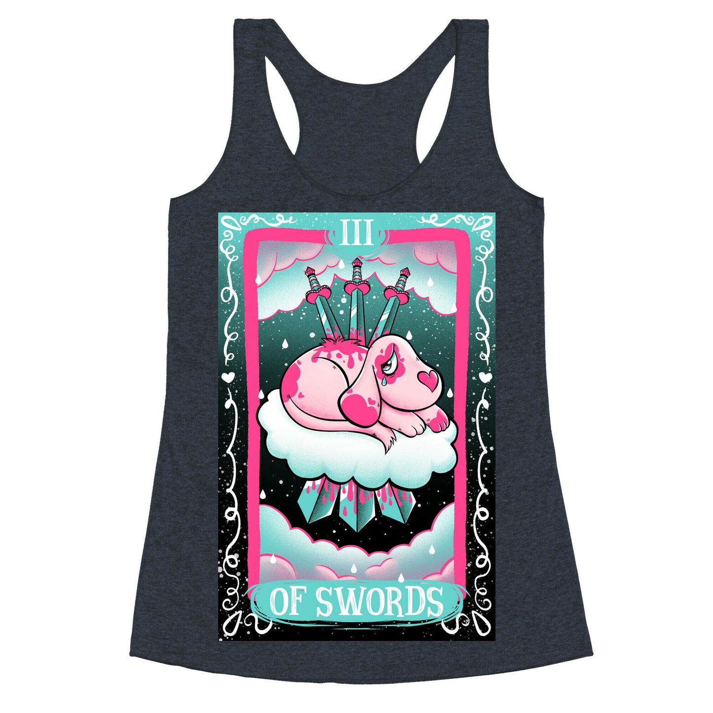 Creepy Cute Tarots: Three Of Swords Racerback Tank