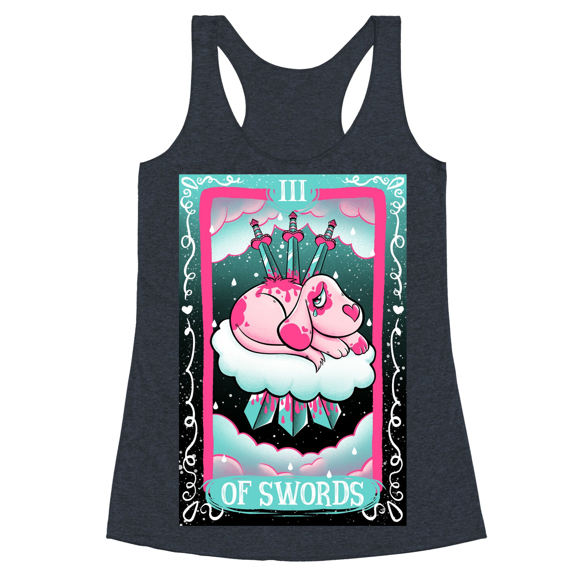 Creepy Cute Tarots: Three Of Swords Racerback Tank