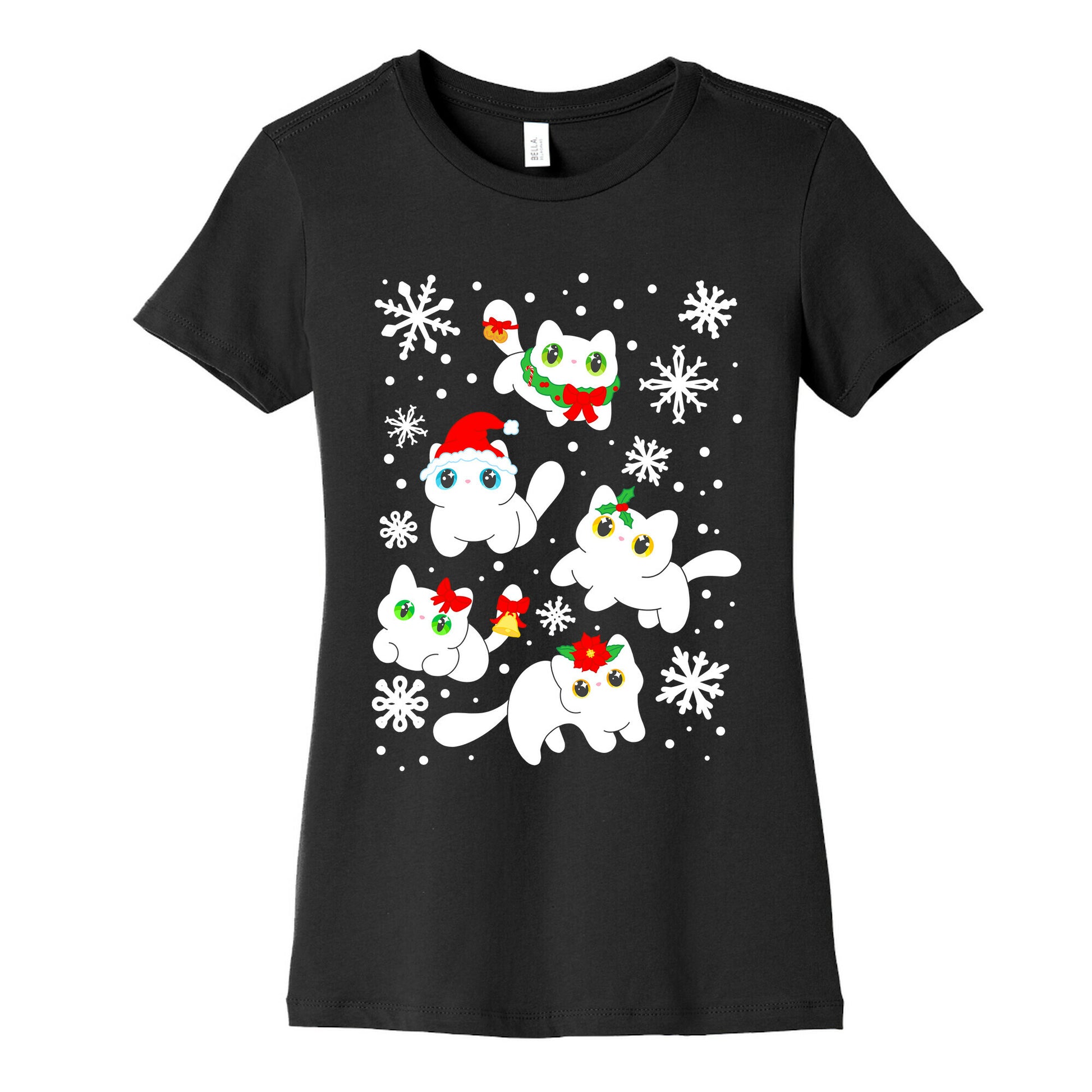 Christmas Cats Pattern Women's Cotton Tee