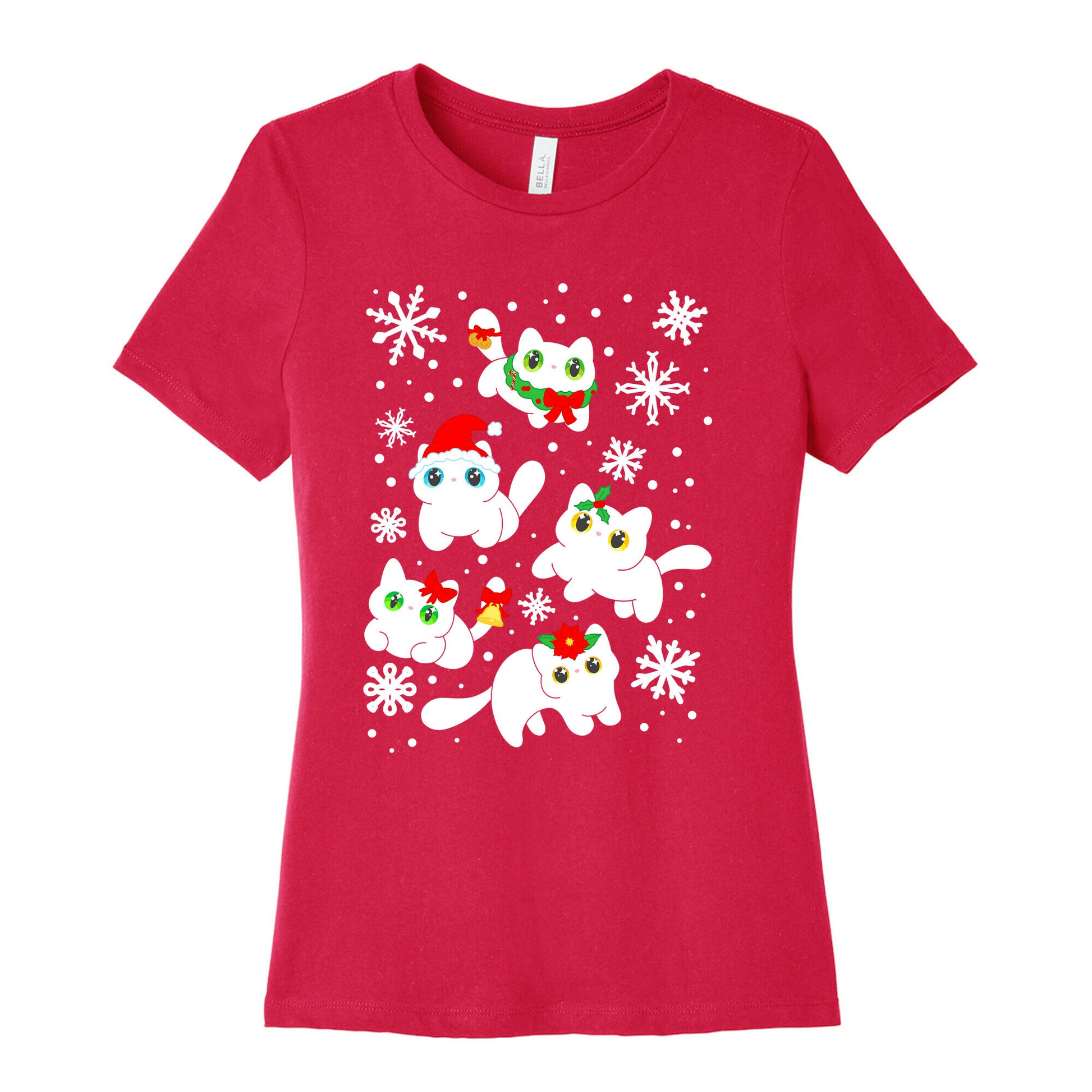 Christmas Cats Pattern Women's Cotton Tee