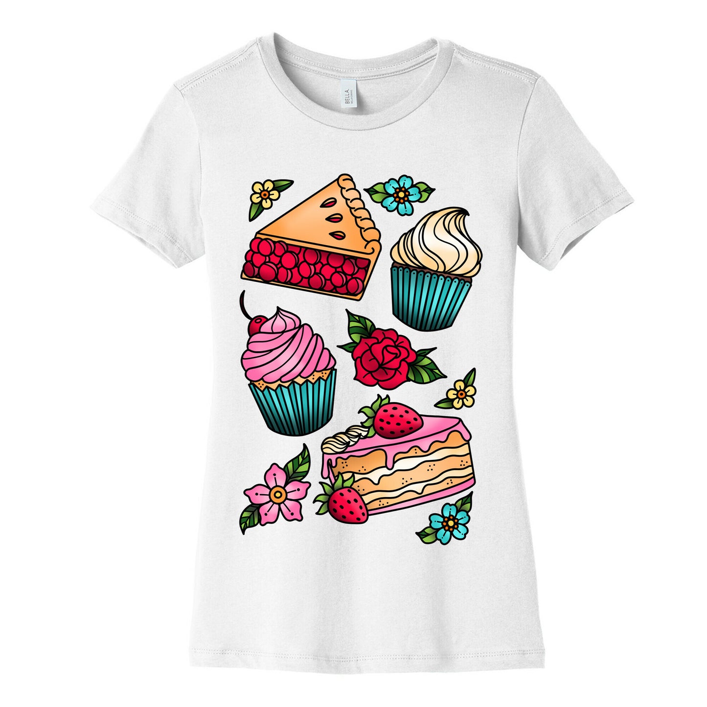 Traditional Tattoo Style Desserts Women's Cotton Tee