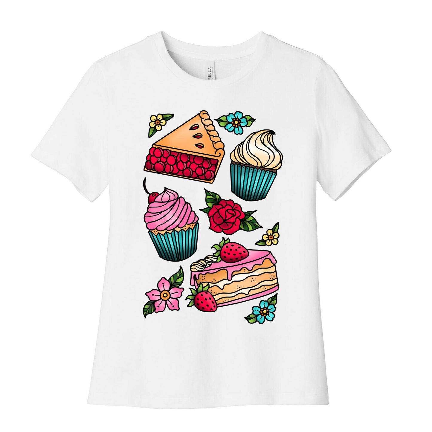 Traditional Tattoo Style Desserts Women's Cotton Tee