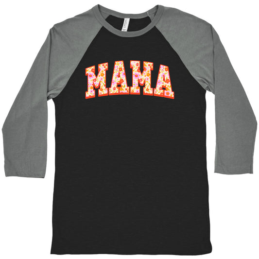 Floral Mama Text Baseball Tee