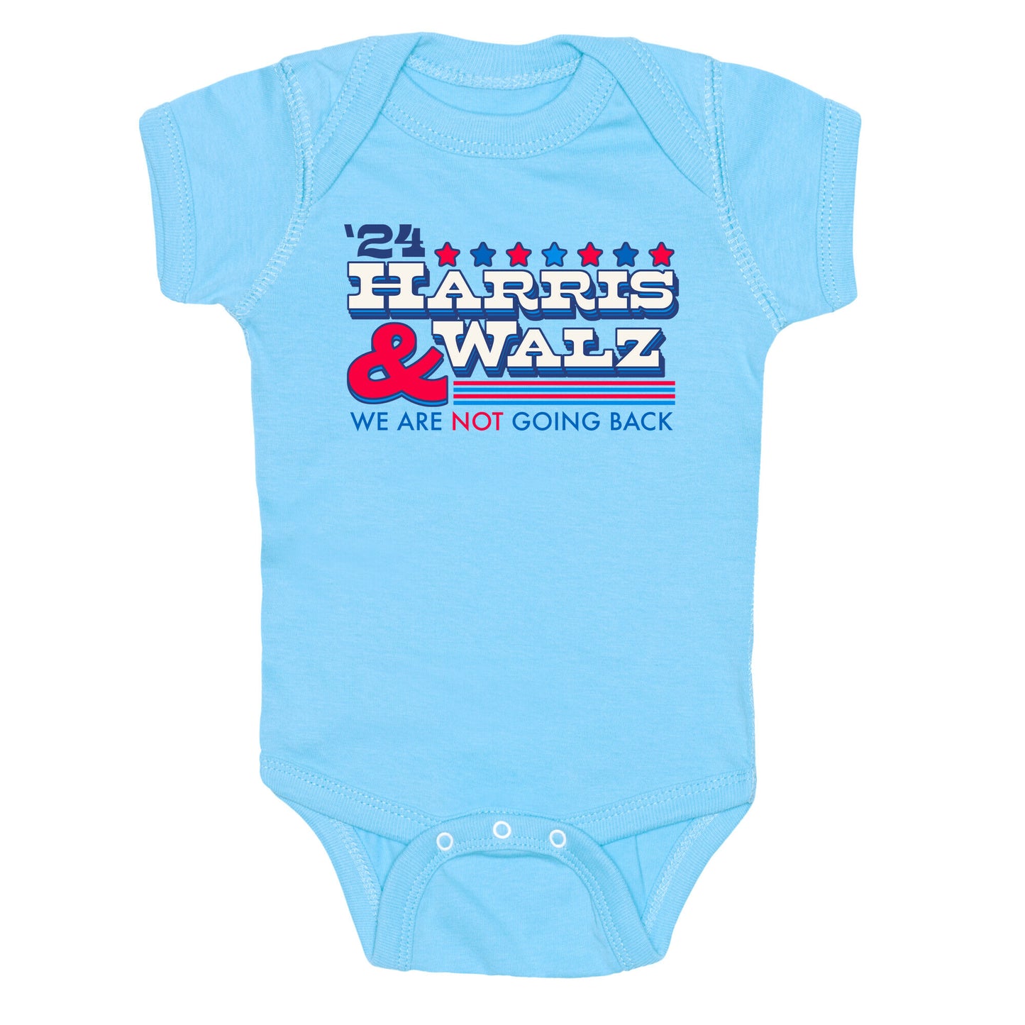 Harris and Walz 2024 We are NOT Going Back Baby One-Piece