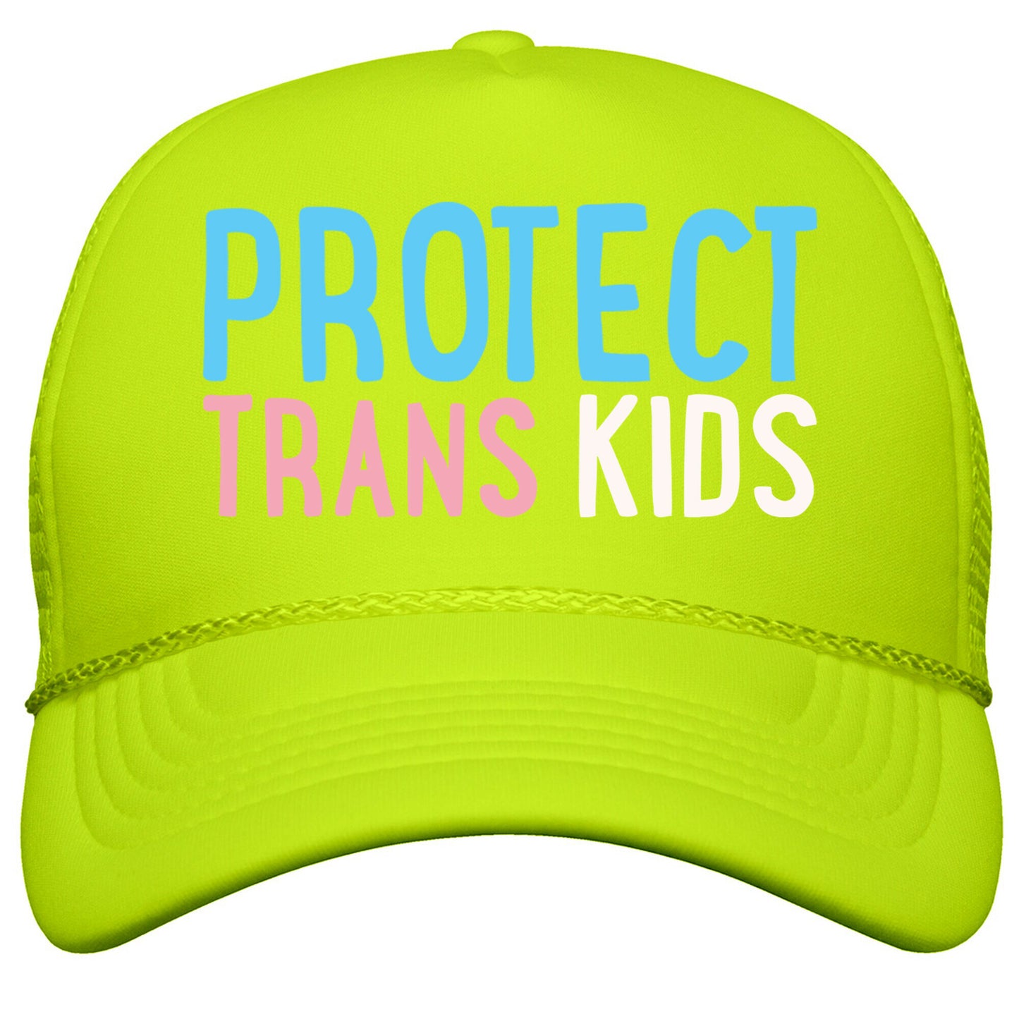Protect Trans Kids White Print Snapback Trucker Hat