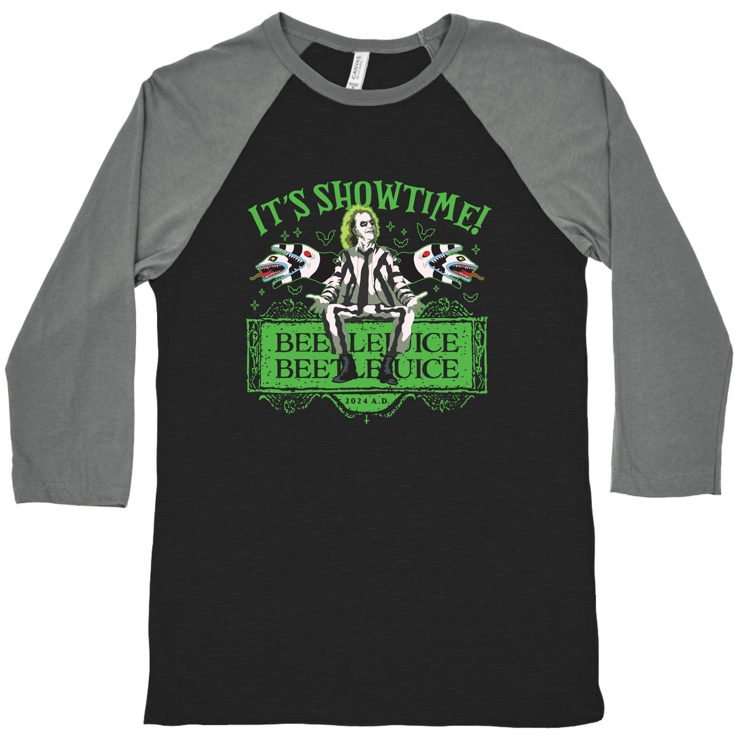 Beetlejuice Its Showtime Baseball Tee