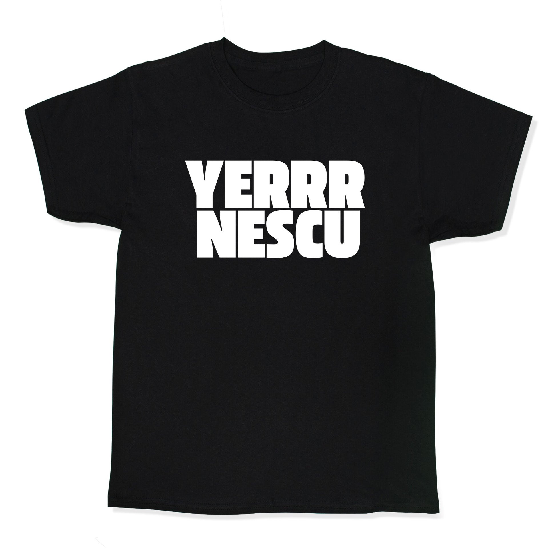 Yerrr Nescu White Text Kids Tee