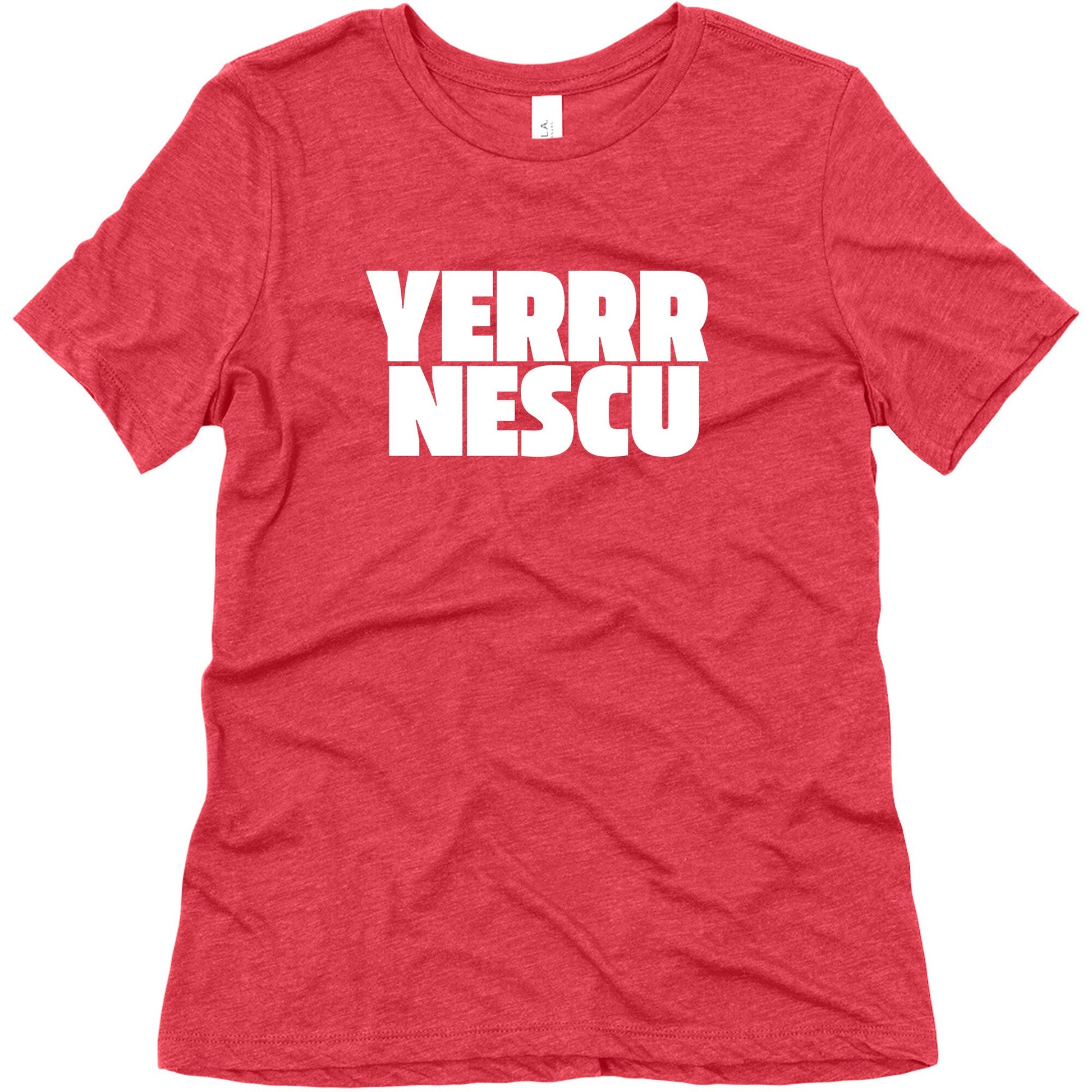 Yerrr Nescu White Text Womens Triblend Tee