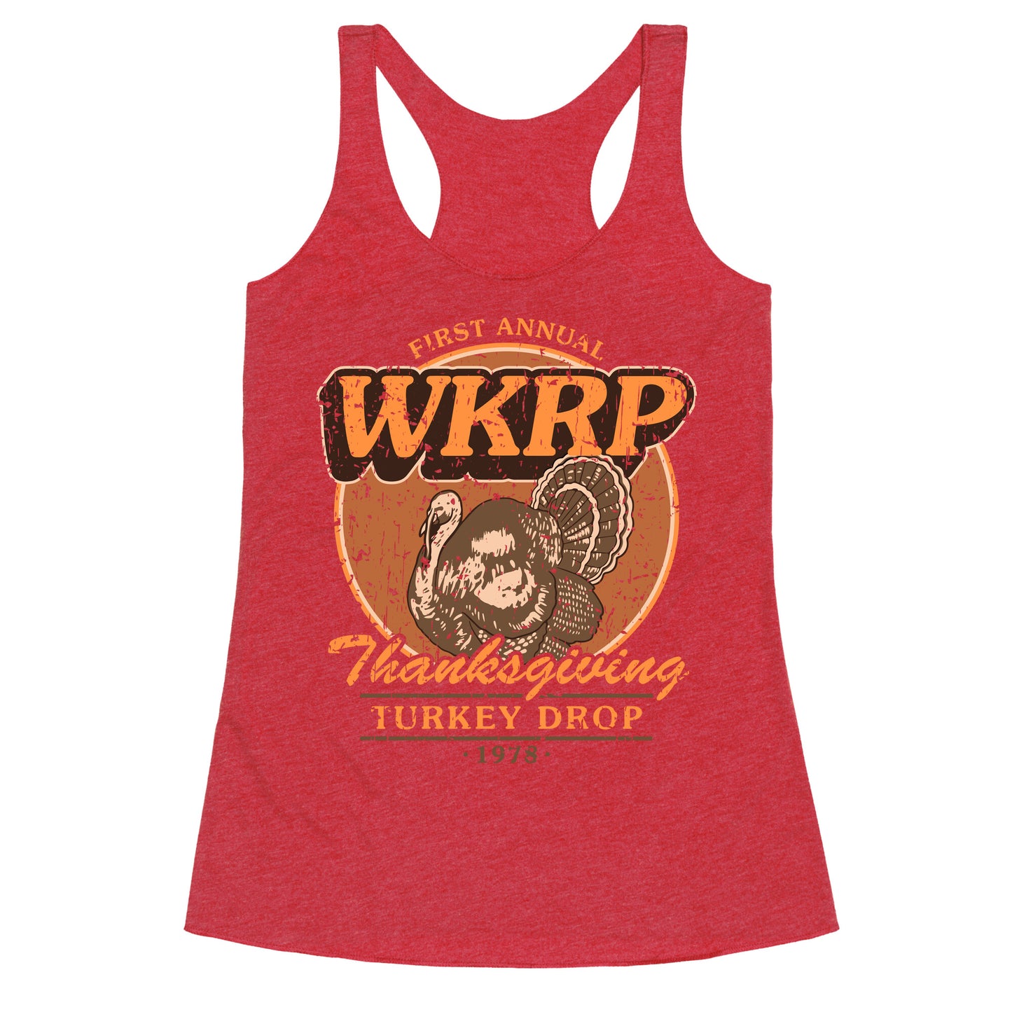 WKRP Turkey Drop Racerback Tank
