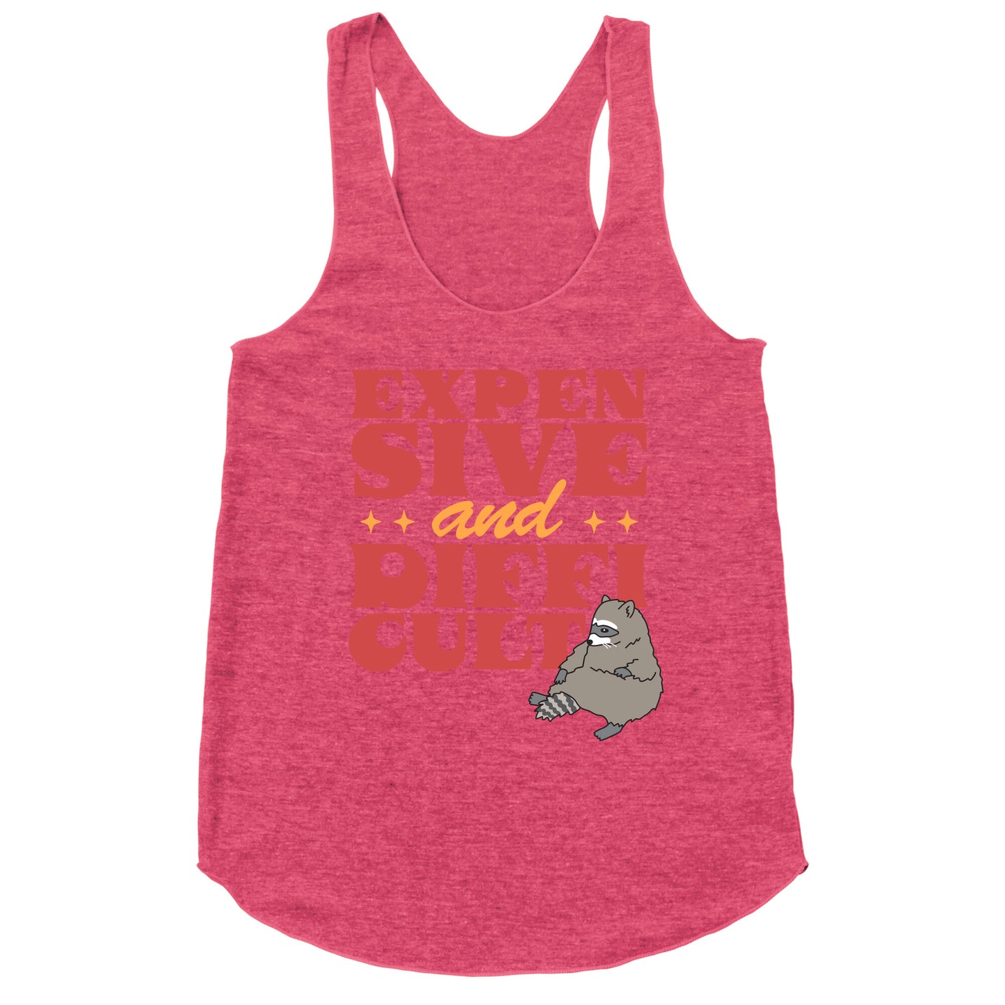 Raccoon Expensive and Difficult Racerback Tank